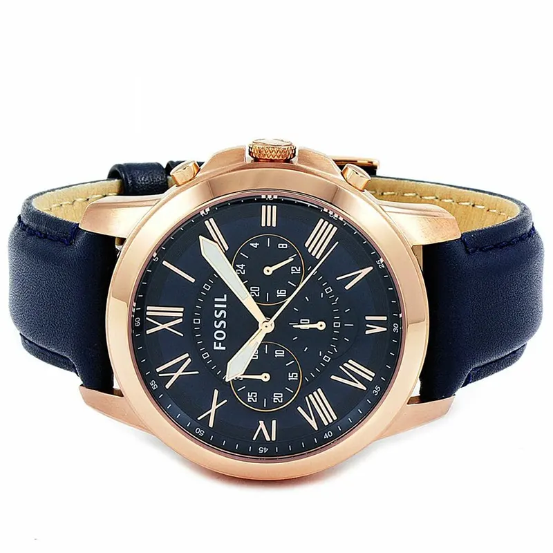 Fossil Grant Chronograph Navy Leather Men's Watch- FS4835